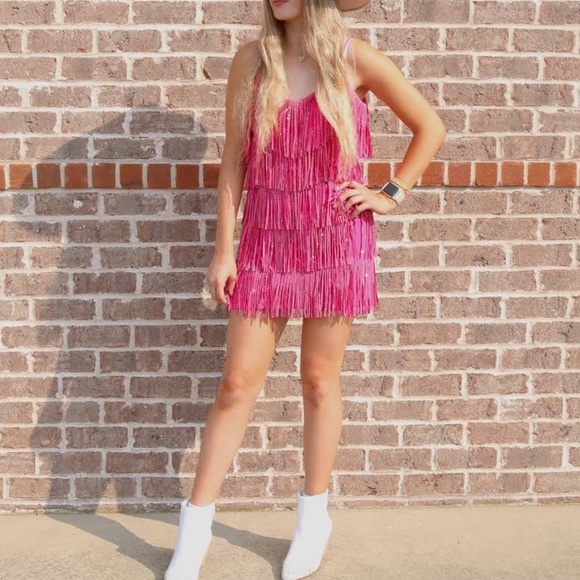 Nylon Apparel Nashville Fringe Crystal Cha Cha Dress Womens Size Large NWT - Picture 2 of 9